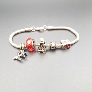 ☀️ 3/$40 Charm Bracelet Eiffel Tower Airplane Red Crystal Beads Pandora Style